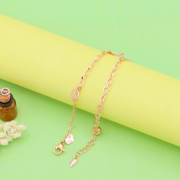 "Rose Gold Butterfly Leaf Charm Anklet in Gold Plated Brass, XPAL1047 - Picture 5 of 12